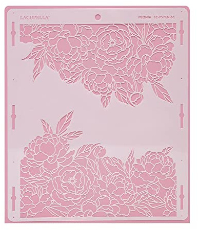 Lacupella Large Cake Decorating Stencil (PEONIA) Peony Flower Pattern