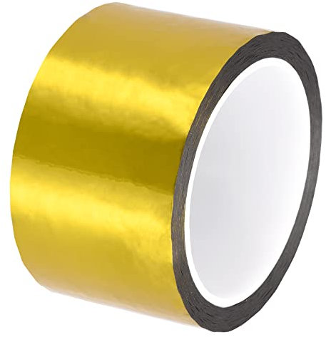 sourcing map Dorado Tono Metalizado Cinta 2.4 Pulgadas x 55 Yardas Decoración Cinta para Detalle Decorativos Pared, Gráficas Artes