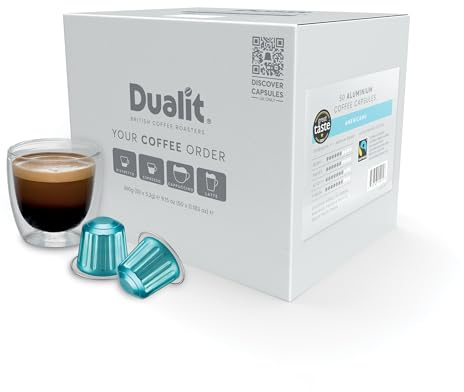 Americano Recyclable Aluminium Coffee Capsules by Dualit - Compatible With Nespresso - 50 Servings - 5 X 10 Pk - 50 Servings of Premium Eco Friendly Coffee Pods - 100% Recyclable Fairtrade Capsules