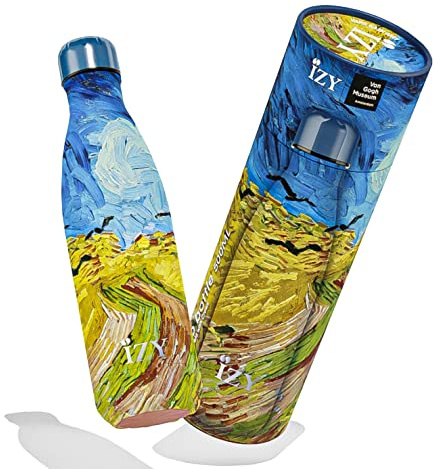 IZY Dricksflaska x Art - Vattenflaska i rostfritt stål - Termosflaska 500 ml - Dubbelväggig termosflaska för på resande fot - BPA-fri (Sädesfält)