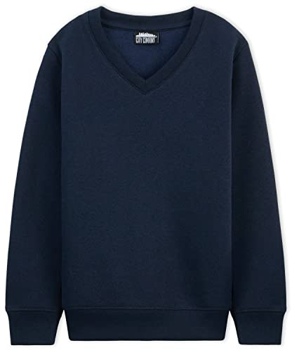 CityComfort tröja av bomull | V-ringad tröja i svart storlek 98–164 | För pojkar från 3–14 år | Uniformkläder i långärmad, Marinblå 1-pack, 4-5 År