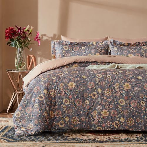 Cupocupa King Duvet Cover Set - 3pc Paisley Bedding - Vintage Boho Cottagecore Floral Print, Soft Microfiber Botanical Quilt Cover with Pillowcases (King, 104x90)