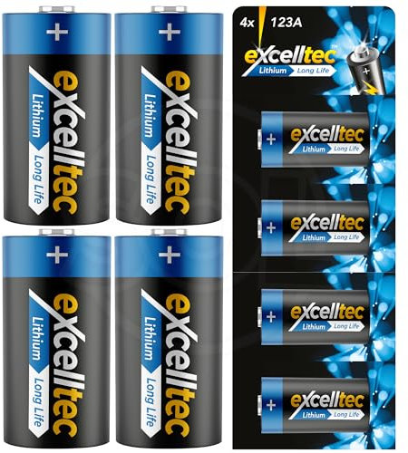 Excelltec 4pk CR123A 3V Lithium Batteries – Long-Lasting Power for Cameras, Flashlights and High-Drain Devices, Reliable Multipurpose Battery Pack