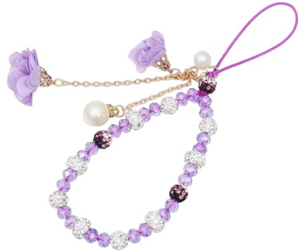 COLORFUL BLING Phone Charm String Beaded Chain Strap Crystal Flower Pendant Charm Lanyard Accessories for Women Girls Car Key Purse Decoration
