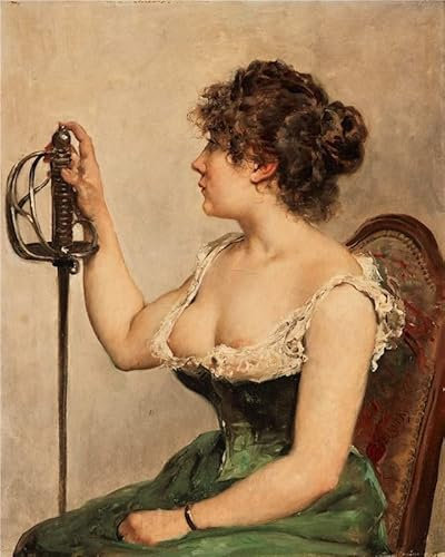 ZIMARO Leinwand Bilder Kunstdrucke Abstrakt Poster Berühmtes Gemälde Junge Frau mit Schwert Jules-elie Delaunay für Wohnzimmer 60x90cm