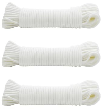 MC-Trend 3er Set Wäscheleine je 20 Meter in weiß UV- und witterungsbeständig Wäscheleine für den Garten, die Waschküche, Camping, Festivals leicht, handlich und kompakt (3)