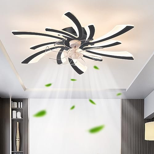 ATEEZ Ventilateur Plafond avec Lumiere et Telecommande 6 Vitesses Silencieux Plafonnier Ventilateur LED Dimmable Reversible Winter Summer Lustre Ventilateur de Plafond pour Salon Chambre-Black