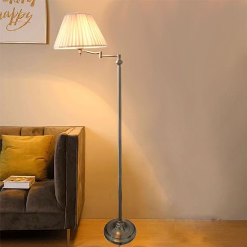 Wylolik Stehlampe mit beweglichem Arm gewichtetes Chassis Stehlampen Stoffschirm Tischlampe, moderne, elegante vertikale Lampe antikes Messing verstellbares Leselicht für Wohnzimmer Schlafzimmer