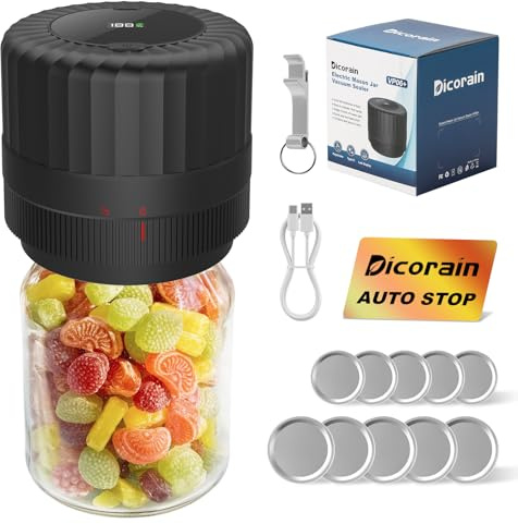 Electric-Mason-Jar-Vacuum-Sealer, Automatic Wide Mouth and Regular Mouth Mason Jar Vacuum Sealer Kit, VP06+ Vaccum Sealer for Jars with Opener & 5 Pairs of Lids