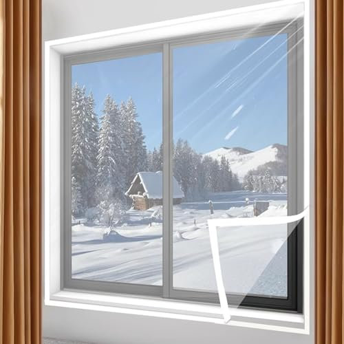 Winter-Thermo Cover Fenster-Isolierfolie,Kälteschutzfolie Fenster,Transparente Isolierte Fensterfolie,Wiederverwendbare Dichtung Plane,Energiesparfolie für Zuhause,Büro (55x160cm/22x63)