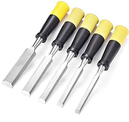QUNINE Gravur-Holzmeißel-Set, 5-teiliges Holzhandwerkzeug mit Schlagkappe für Holzschnitzerei und Zimmerei, professionelle Meißel mit Schutzhülle, Chrom-Vanadium-Stahl (Größe: 5 Set) (5 Set)