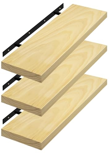 eSituro Wandregal Holz, Regal für Wand, Hängeregal 3 Stück, Schweberegal Deko Regalbrett 60x19x3,5 cm, für Küche Wohnzimmer Schlafzimmer, Wandboard mit unsichtbarer Halterung, Holzoptik