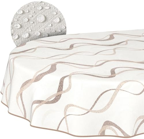 ANRO Wachstuch-Tischdecke Tischdecke abwaschbar Wachstuch Garten-Tischdecke Outdoor Indoor Oval 180x140cm mit Saum Wellen Wachstuchtischdecke Wachstischdecke wasserabweisend Gartentischdecke