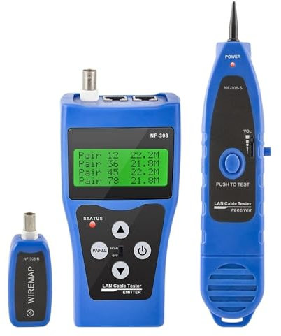nmbhus Testeur de câble réseau Testeur De Ligne NF-308, Mesure De La Longueur des Câbles Réseau LAN, Test De Continuité, Traqueur De Fils, Testeur De Câbles Ethernet RJ45 RJ11 Facile à Lire