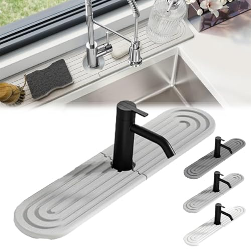 Sofort trocknender Stein, steinernes Tablett für die Küchenspüle um den Wasserhahn herum, sofort trocknende Tabletts aus Stein für das Badezimmer, super saugfähig (Grau,45 * 10cm)