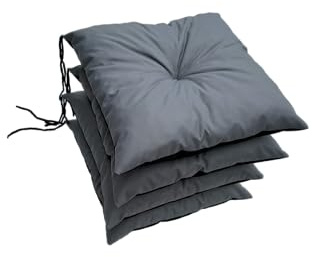 4er Set Stuhlkissen wasserabweisend UV-beständig 40 x 40 x 6 cm | Polsterauflage für Stühle/Bänke | Sitzkissen Stuhlauflage für Haus und Garten | Für den Innen- und Außenbereich geeignet, Grau