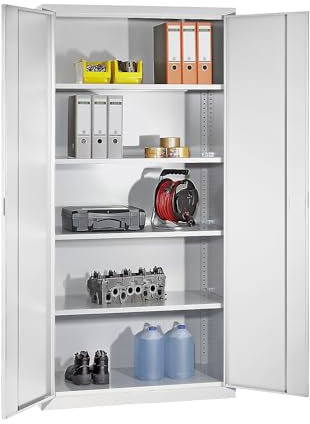 eurokraft | Flügeltürenschrank | 4 Fachböden | Breite 1000 mm | lichtgrau