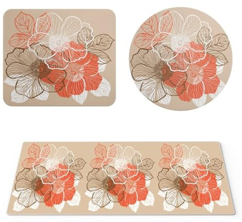 EHOMERY Tapis de Souris Gamer Personnalisable Tapis Souris Bureau Fleur Tapis de Souris Personnalisable Photo Tapis Souris Fin - 3 Pack [30x80 cm, 20x24 cm and Dia 20 cm]