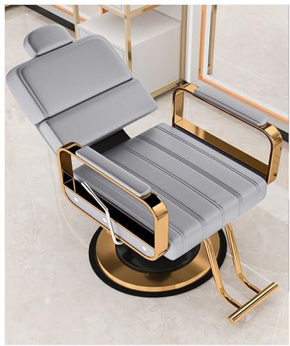 Friseurstuhl Mit Hydraulischer Pumpe, Salonstuhl Kippbar Höhenverstellbar 360° Drehbar, Friseursessel Mit Verstellbarer Kopfstütze & Rückenlehne,Light Gray,B