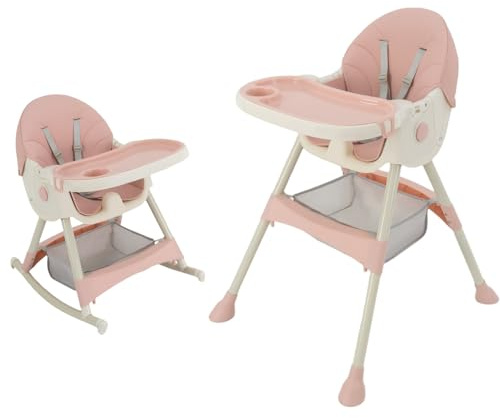 2in1 Baby-Hochstuhl, Kinderhochstuhl Klappbar, Verstellbarer Faltbarer Babystuhl, Babystuhl Sitz, Umwandelbarer Babyhochstuh mit Sicherheitsgurte, Tablett, Fußstütze, ab 6 Monate bis 3 Jahre