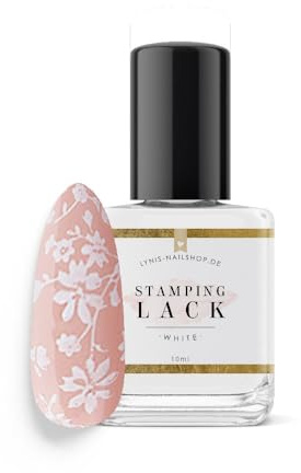 Stamping Lack für Nägel, WEIß 10ml, Weißer Stempellack für präzise Linien und Motive, Optimal auf dunklem Untergrund, Beliebt für French Designs, Mandalas und Ornament-Stempel, Lynis-Nailshop.de