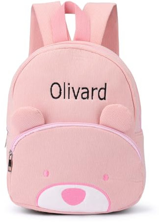 NGTSFLY Personalisierter Kinderrucksack mit Namen,Bestickter Kindergartenrucksack Jungen Mädchen,Personalisiert Geschenk,Verstellbare Verstellbare Gurte (Rosa Bär)