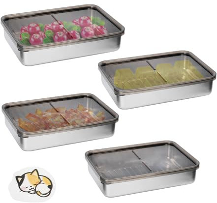 4PCS Recipiente de Almacenamiento de Carne Modula, Organizador Nevera Organizador Frigorifico con Esponja, 800 ml Fiambreras de Acero Inoxidable con Tapa para Almacenar Cárnicos Carne y Queso