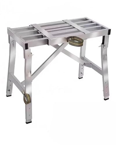 Piattaforma di Lavoro Ponteggio Scalabile con Piedini di Livellamento Regolabili, Ponteggio a Gradini per Scale Interne ed Esterne, Ponteggi per Taglio Siepi, Ripiano Portautensili(50-80cm(19 3/4x31