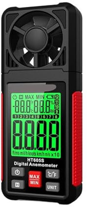 TIEOAXFT Anémomètre numérique HT605S, débit d'air, Compteur de Vitesse du Vent, rétro-éclairage LCD, thermomètre et hygromètre Professionnel 3 en 1
