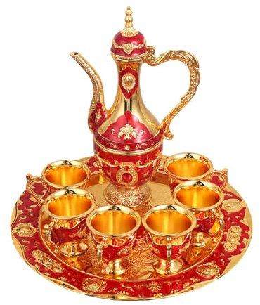 Juego de tazas de café turco vintage con bandeja y 6 tazas, juego de tazas de té retro, exquisito juego de ollas de vino, juego de servicio de té vintage decorativo para decoración del hogar, fiesta