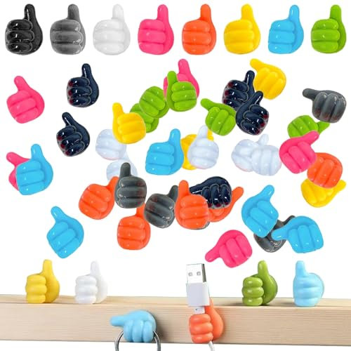 EDLMKM 50pcs Self Adhesive Thumb Up Hooks, Heavy Duty Stick On Hooks for Walls, Multicoloured, Adhesive Small Hand Stick on, for Bathroom, Office, Closet (M)