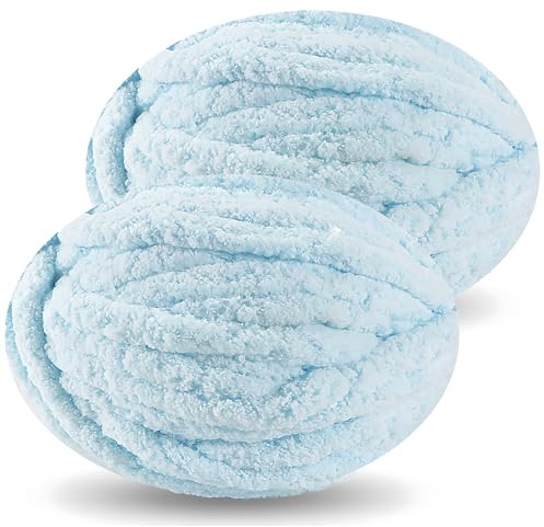 DISDADA Dicke Wolle zum Handstricken 2 StüCk 500g, Chunky Yarn Wolle zum HäKeln, Flauschig Weiche XXL wolle dick für Decke Sockenwolle Schal Mütze (Babyblau)