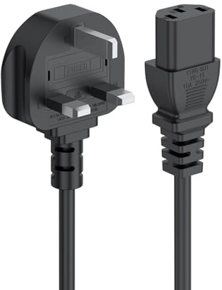 2 Metre UK Power Cable IECC13 to BS1363 4.5 Foot Kettle Lead Power Cord, Black (Black-2m)