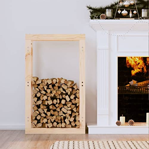 AJJHUUKI Accesorios para chimenea y estufa de leña, estante para leña y accesorios de transporte, estante de madera de fuego 60 x 25 x 100 cm, madera maciza de pino