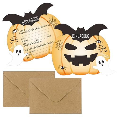 XINDY 12x Halloween Einladungskarten Kinder Halloween Party Einladung Kindergeburtstag Mädchen Junge Gruselige Kürbis Einladungskarte zum Geburtstag
