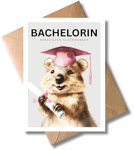 WBdesignz süße Quokka Glückwunschkarte Bachelor Abschluss mit Umschlag - Bachelorin Herzlichen Glückwunsch - Studienabschluss Karte - Studium bestanden - Studentinnen Absolventinnen (DIN A6)
