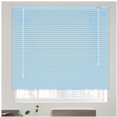 Persiana Veneciana de Aluminio de Interior, 60 70 80 100 115 120 140 155cm, Persianas Venecianas y Estores Enrollables para Ventanas, Fácil instalación en Pared y Techo(Light Blue)