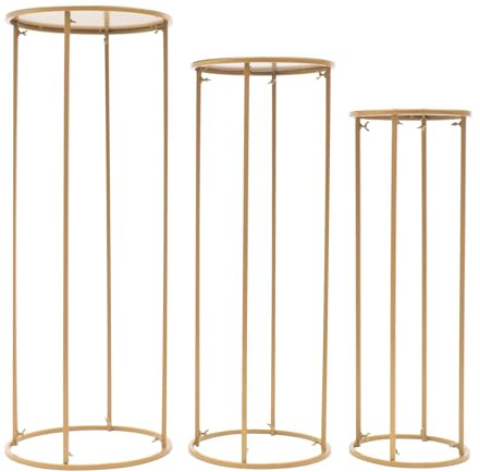 Cylindrical Pedestal Stands, 3 Pcs Gold Metal Round Pedestal Stand, Flower Racks, Plant Display Columns, Floral Display Stand Tables for Wedding Birthday Parties Banquets Anniversary Decoration