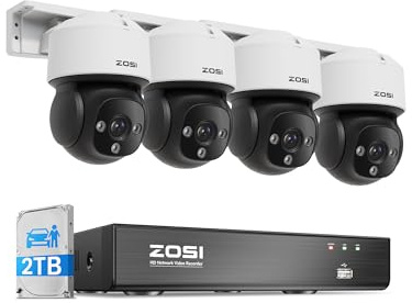 ZOSI C290 4K 8CH POE Security Camera System (Up to16CH), 4 x 8MP Wired PoE IP Dome Cameras Outdoor Indoor, 360 View, AI Human/Vehicle/Face Detection, Two-Way Talk, Siren Alarm, Auto Tracking, 2TB HDD