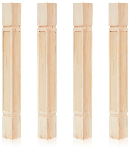 Threehoney 4 Pcs Wooden Farmhouse Table Legs, 35.5 x3.5'', Raised Panel | Easy to Paint Pine Dining Table Legs, DIY Unfinished Wooden Furniture, Dining Cottage Coffee Bench