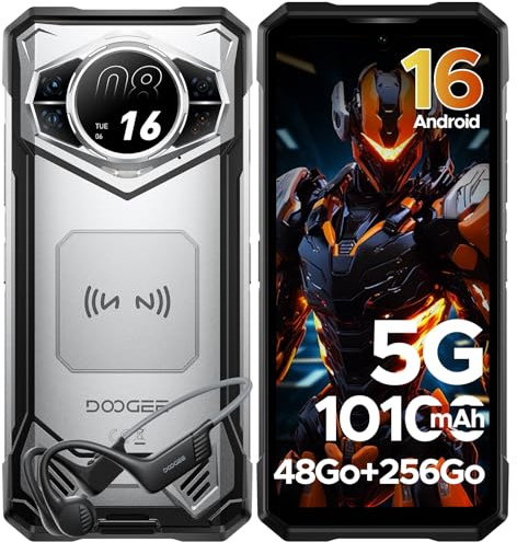 DOOGEE S200 Telephone Portable Incassable 5G Android 16, 48 Go RAM + 256 Go/2 to ROM Telephone Incassable,10100 mAh (33W), Smartphone avec des écouteurs 6,72 FHD+ 120Hz, 100 MP + 20 MP, Dual SIM/NFC