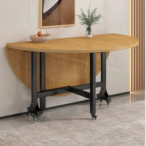 Vielseitiger runder Esstisch aus Holz mit 6 Rollen, zusammenklappbarer Küchen- und Bürotisch, platzsparender Ausziehtisch für Abendessen und Arbeit