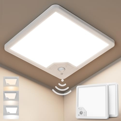 AmzFan 2 Stücke Deckenlampe mit Bewegungsmelder–22W 2100LM LED Deckenleuchte Radar Bewegungssensor, Flache Lampe mit Bewegungssensor Innen mit 3 Farbtemperaturen für Flur Garage Treppe Keller Balkon