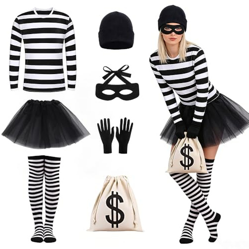 TGKYK Costume da rapinatore da donna, 7 pezzi, costume da predatore per adulti con maglietta, gonna corta, calze al ginocchio, berretto lavorato a maglia, maschera, guanti, portafogli, set per cosplay