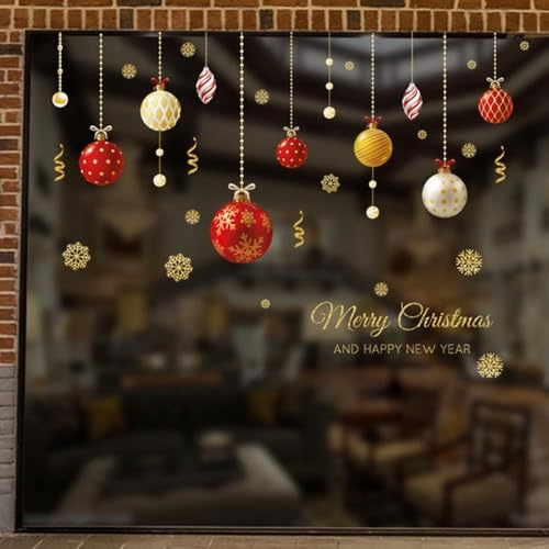 Home and Shop Dekorative Frohe Weihnachten Kugel Wandaufkleber Abnehmbares wasserdichtes PVC für flache Wände, Glas und Keramikfliesen Anwendungen
