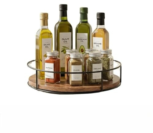 Astralong Gewürzregal Drehbar, 23cm Lazy Susan Drehteller Organizer, Gewürzregal holz, 360°Drehbar - Rutschfeste, Küchen Kühlschrank Organizer für Schrank, Küche, Arbeitsplatte