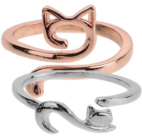 GLEAVI Lot de 2 Bagues au Crochet Doigt en Alliage Solide Anneaux Ouverts Réglables Rose Doré Oreilles de Chat Accessoires Légers pour Tricot Couture et Loisirs Créatifs