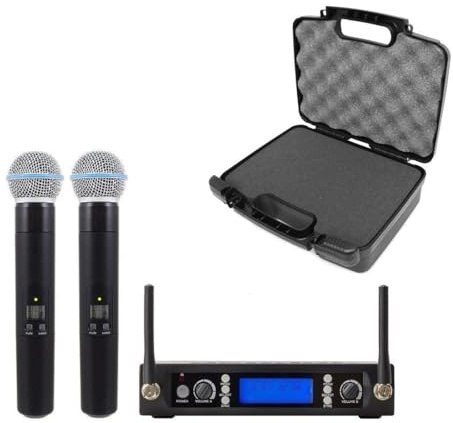 Microphones sans fil pour chant, micro et récepteur de karaoké dynamiques UHF, 80 m, pour mariage, DJ, fête, église, événements en plein air, noir avec étui de transport