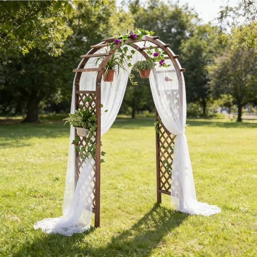 Wetsfgdg Rosenbogen aus Holz Gartenbogen als Rankhilfe-Set Halbbogen aus wetterfestem Massivholz Dekorativ für Kletterpflanzen,Hochzeit & Party(100x50x213cm-Nur Torbogen)