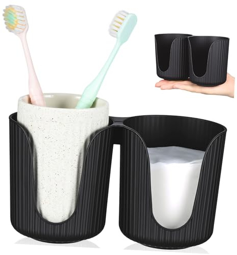 SHOWERORO Porta Bicchieri di Plastica Nero in Pp Resistente e Infrangibile, Organizzatore da 2 Scomparti per Bicchieri USA e Getta in Caffetterie e Ristoranti